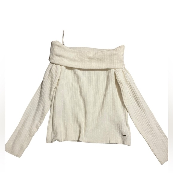 Guess KAIDA Off-Shoulder Ribbed Sweater in White Size XL - Picture 1 of 5